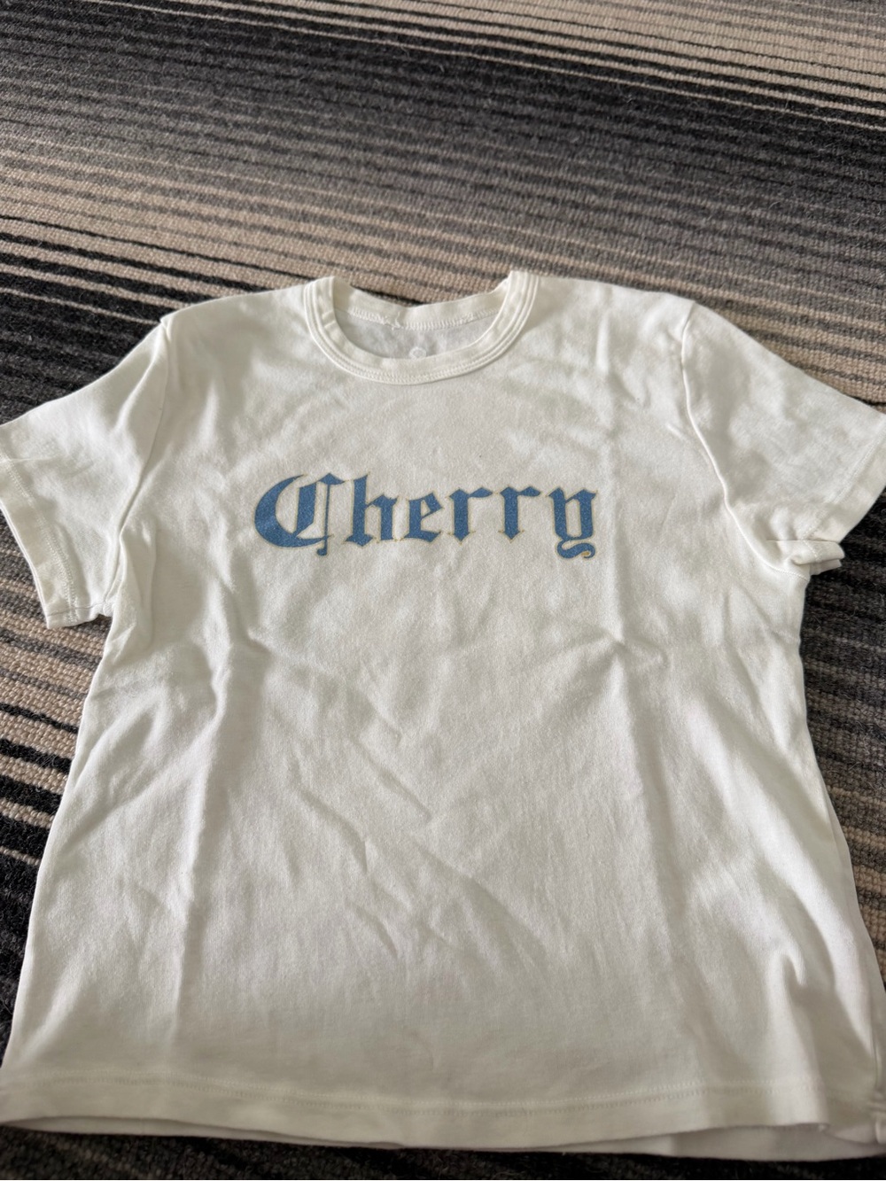 Cherry LA White Tee with Light Blue Logo